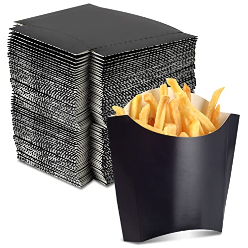 200 Pack 4oz Black French Fry Containers - Small French Fry Box Holder Disposable Charcuterie Cups - Kraft Paper Takeout Boxes for Wedding Birthday Carnival Individual Party Point