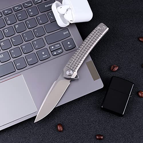 Xtouc Pocket Folding Knife, Sandblasted M390 Blade, Titanium Handle, Edc Knife With Frame Lock, Ceramic Ball Bearing, Deep Carry Pocket Clip, Front Flipper Opening, Knives For Men And Women Rx302 #TOP4