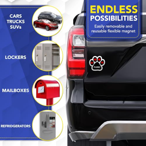 Image of Magnet me Up Purr! with Heart Pawprint Magnet Decal, 5 Inch, 2 Pack, Heavy Duty Automotive Accessory, Magnet for Cars, Trucks and SUVs, UV- Printed, Vinyl, Crafted in USA