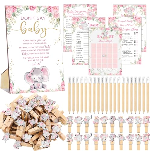 Image of Patelai 321 Pcs Elephant Themed Baby Shower Decorations It's a Girl Pink Baby Shower Games 5 Set for Pink Elephant Theme Gender Reveal Girls Birthday Party Decorations Supplies
