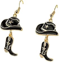 Western Cowboy Earrings,Vintage Alloy Leather Boots, Top Hat, Pendant Earrings, Handsome and Sunny, Fashionable and Personalized Style Accessories, Women's Jewelry Gifts (Black)