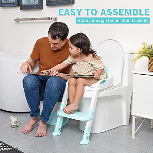 711TEK Potty Training Seat Toddler Toilet Seat with Step Stool Ladder,Potty Training Toilet for Kids Boys Girls Toddlers-Comfortable Safe Potty Seat Potty Chair with Anti-Slip Pads Ladder (Blue)