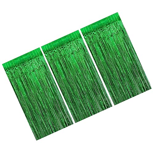 OFFSCH 3pcs Green Tinsel Foil Fringe Curtain for Birthday Party Photography Shiny Decorative Backdrop for Weddings Festivals and Events for Doorways and Walls
