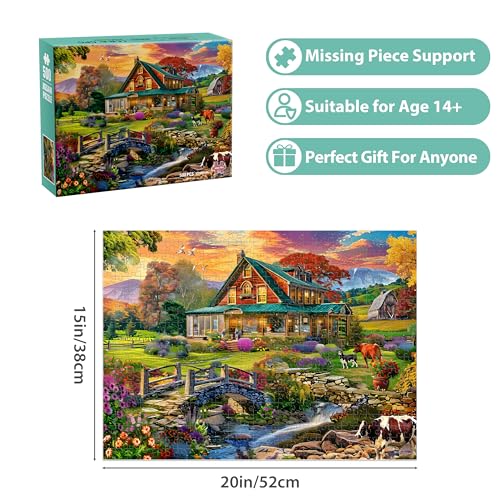 Image of Jigsaw Puzzles for Adults 500 Pieces, Country Life Puzzle Interlock Perfectly Letter on Back No Dust, Challenging Puzzle Home Decor Birthday Party Gift Toy for Men Women Olders Seniors (21 x 15 in)
