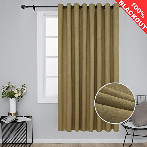 SimplyEasy 100% Blackout Extra Wide Curtains for Bedroom Tan Thermal Insulated Drape