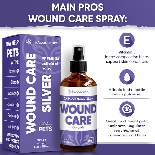 Dog Wound Spray | Cat and Dog Wound Care | Pet Spray with Lavender | Silver Spray for All Breeds | Lavender Formula | Natural Care for Cats | 4 Oz