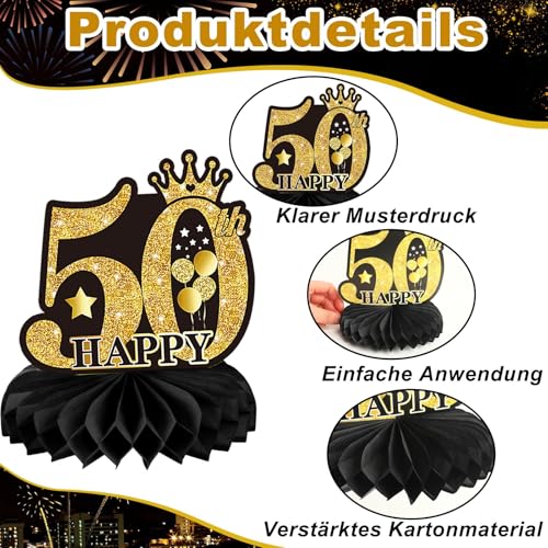 JULMELON 50.Geburtstag Tischdeko,10 Stück 3D Bienenwabe Deko Schwarz Gold 50 Geburtstag Deko für Männer Frauen Tischdekoration Party