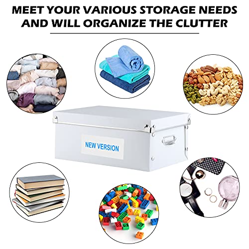 Hyunlai 4 Pack Storage Box, Decorative Storage Bins With Lid,Plastic,With Handles,Press-Stud Fastening,Moisture-Proof,Foldable For Space Saving Storage,For Clothes,Cosmetic,Blankets(White) #TOP2