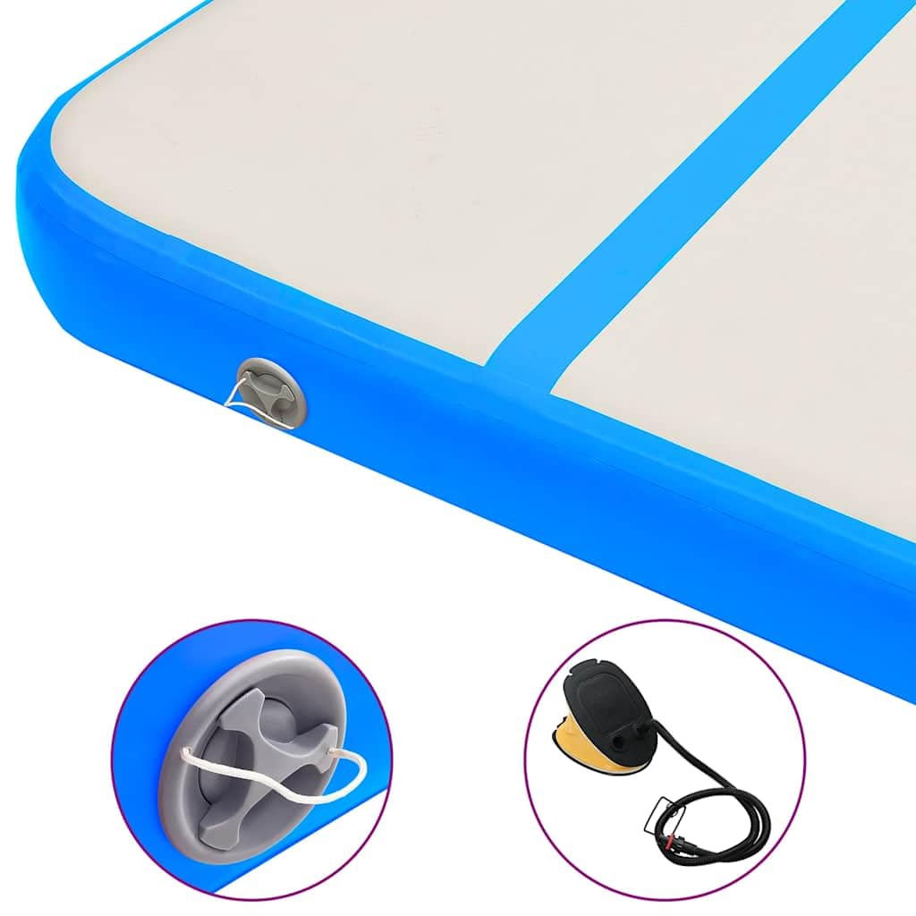 Aufblasbare Gymnastikmatte 500x100x15 cm mit Pumpe - Luftmatte für Turnen, Yoga, Kickboxen, Fitnessmatte Blau