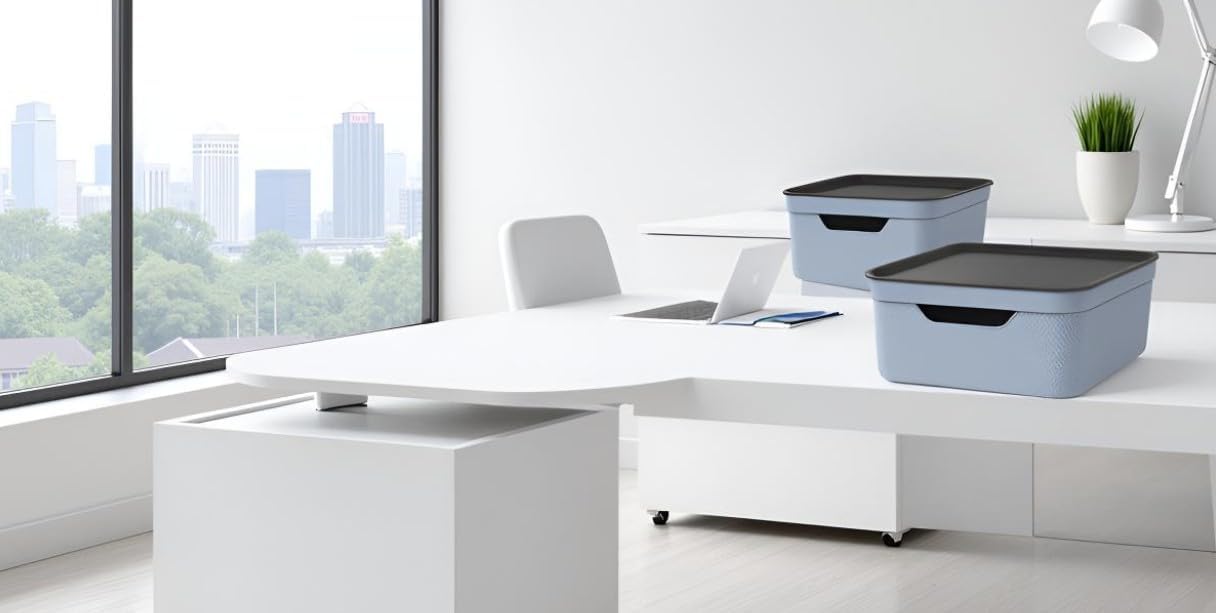 Rotho Jive Dekobox Set of 3 storage box 10l with lid, Plastic (PP recycled), 10l (37.5 x 27.8 x 13.5 cm), Blue