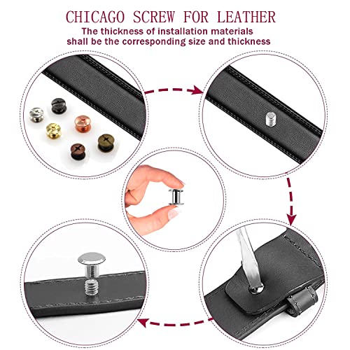 Alloygold 150 Sets Chicago Screw Kit 6 Color Leather Rivets Screw Rivets Chicago Screw Buttons Diy Leather Trim Black Silver Gold Copper Rose Gold （M5*4 * 25Pcs） #TOP5