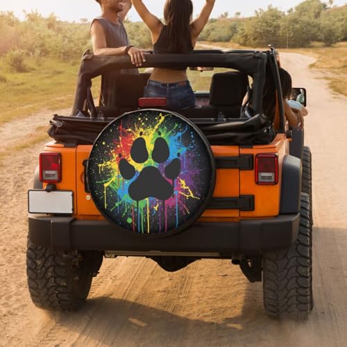 Image of Colorful Paw Spare Tire Cover Dust-Proof Wheel Tire Cover Fit Trailer, RV, SUV and Many Vehicle 14 Inch
