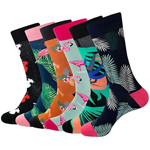 RedMaple Luxury Design Dress Socks for Men - 6 Pairs Cotton Funky Novelty Patterned Calf Socks Cover