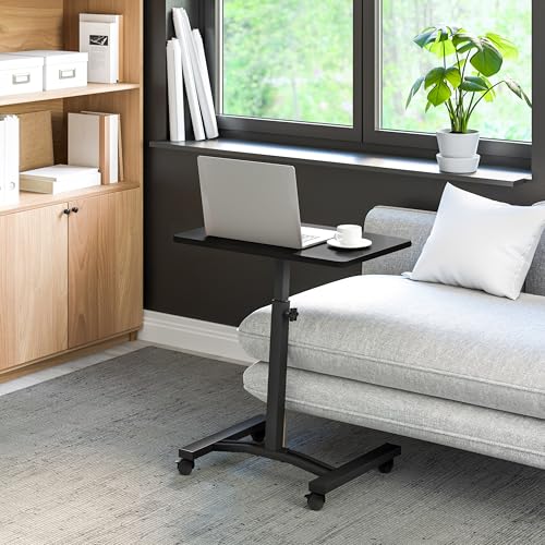 Image of Seville Classics Airlift Mobile Height Adjustable Laptop Stand Computer Workstation for Sitting Classroom Home Office Medical Table w /Wheels, Flat Desk 24 inch, Black