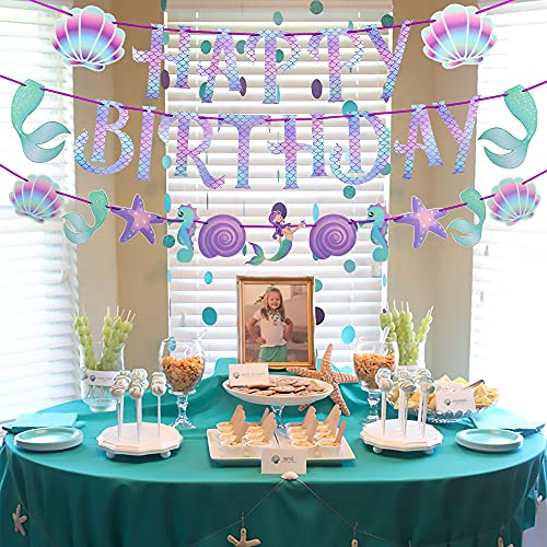 Mermaid Birthday Party Decoration Mermaid Happy Birthday Banner Under The Sea Theme Garlands For Girls Mermaid Theme Party Supplies #TOP4