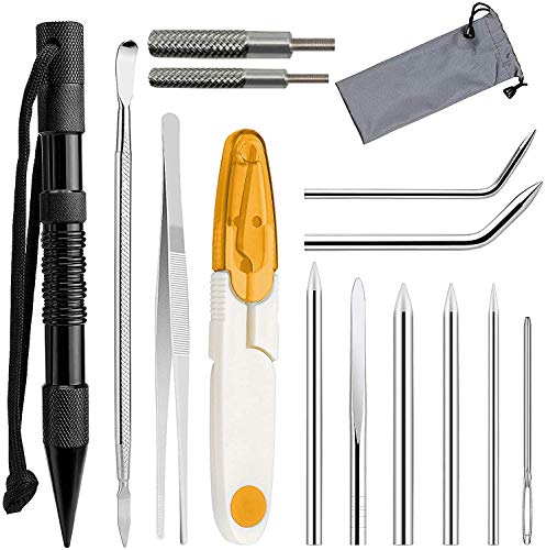 14 Pcs Paracord Needle Set, Paracord FID Accessories with Marlin Spike and Extension Nut, Stainless Steel Paracord Stitching Lacing Needles and Smoothing Knotters Tool for Paracord or Leather Work