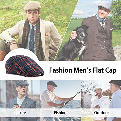 Dorriso Elegant Mens Flat Cap Adjustable Flat Caps Check Stripe Classic Beret Cap Travel Leisure Vacation Hats Men Newsboy Cabbie Driving Hat Cyan #TOP5