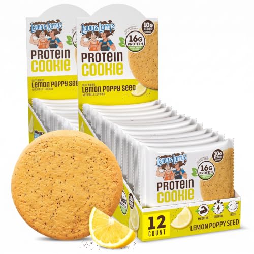 Lenny &amp; Larry's Complete Protein Cookie,[Lemon Poppy Seed],Chewy Soft Baked,16g Plant Protein,Vegan,Non-GMO,High Fiber,4 Ounce Cookie,(Pack of 24)
