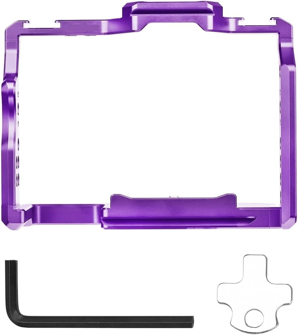 Video Camera Rig, Camera Cage Aluminum Alloy Video with Dual Cold Shoe Mounts Numerous 1/4 Inch Threads,Compatible for Sony A7IV/ A7III,for Vlogging(Purple)