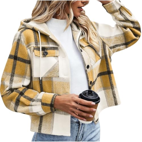 Numaller Plaid Jacket Women Long Sleeve Button Down Winter Cropped Jacket - image 2