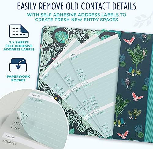 Boxclever Press Address Book. Address Books with Alphabet Index hardback. Small Address Book with 432 Spaces, Pocket & Change of Address Labels. Christmas Gifts for Women 13 x 21cm (Parrot Small)