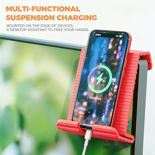 ZURCAS Flexible Silicone Aluminum Phone Holder Tablet Stand with Charging Port Design, Foldable Airplane Laptop/Phone Stand for Home Office Travel (Pink) — view 5