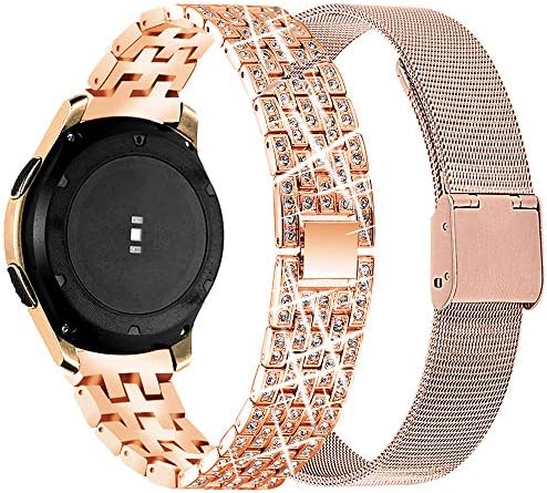 Compatible Galaxy Watch 3/Active 2 40mm/44mm Band,2Pack 20mm Stainless Steel Wrist Bands Bracelet Jewelry Bling Metal Mesh Strap Replacement for Samsung Galaxy Watch 42mm(Rose Gold)