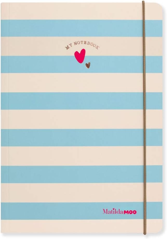 Matilda MOO Notebook - A5 Lined - Striped - Blue & Rose Gold