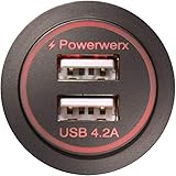 Powerwerx PanelUSB-Red Backlit Red Panel Mount Dual USB 4.2A Fast Device Charger for 12/24V Systems