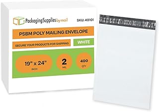 PSBM Poly Mailers, 19x24 Inch, 200 Pack, 2 Mil Thick, Shipping Envelope Mailers, White/Grey, Self Seal and Peel Strip