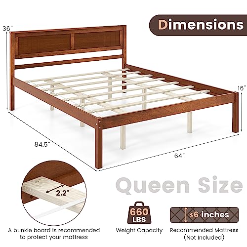 KOMFOTT Queen Size Wood Platform Bed Frame with Headboard, Solid Wood Bed Frame with Slat Support, 10-Leg Support, Under Bed Storage, 16” Mattress Foundation Bedroom Furniture, No Box Spring Needed - Thumbnail 2