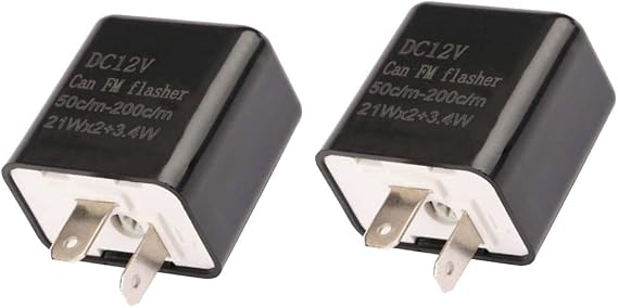 2-Pin Flasher Relay for Turn Signal Fix Car and Motorcycle Turn Signal Hyper Flash 12V Speed Adjustable Flasher Relay,2-Pack, Black