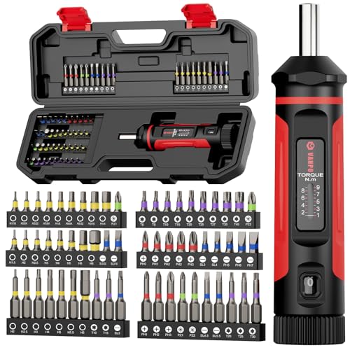 VANPO Drehmomentschraubendreher 1/4 Zoll, 1-9Nm Kleiner Drehmomentschlüssel Schraubendreher, Drehmomentschrauber Set mit 60 S2 Bits, Klick Erinnerung für Werkzeuge, Fahrrad Reparatur