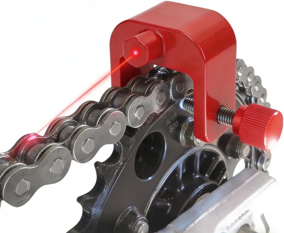 Laser Chain Alignment Tool for Motorcycles, ATVs, Karts - CNC Machined 6061 Aluminum Body with Stainless Steel Hardware for Durable Sprocket Alignment (Red)