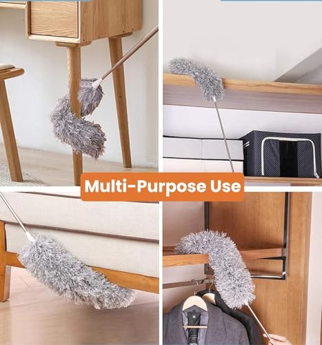 Image of Hopeleafwelt Microfiber Feather Duster with Extendable Telescopic Pole, Bendable & Washable Dust Cleaner, Up to 100 Inch Reach for Ceiling Fans, Cobwebs, Furniture, Windows & Home Cleaning