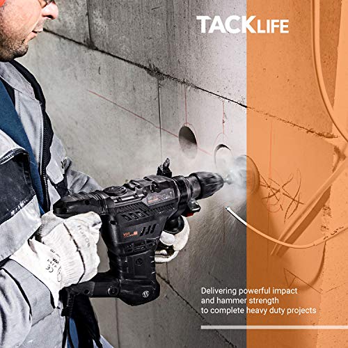 TACKLIFE 1-1/4 Inch SDS-Plus 12.3 Amp Rotary Hammer Drill, 7Joules Impact Energy, 4350BPM, 900RPM, 4 Functions, Vibration Damping Technology, Safety Clutch, Ideal for Concrete and Stones -TRH01A