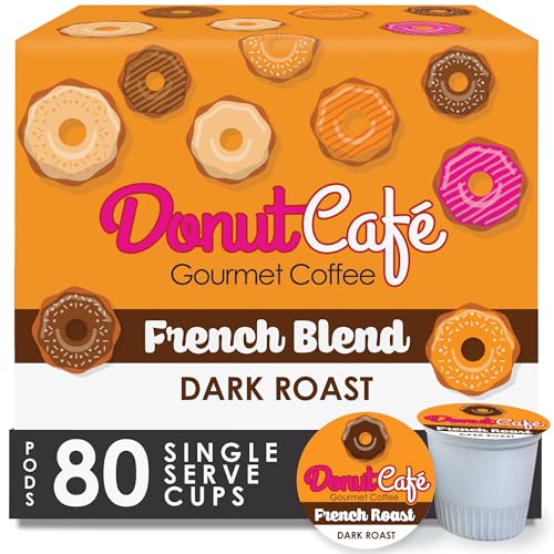 Image of Donut Cafe - Gourmet Single Serve Coffee Pods for Keurig K-Cup Brewers, Dark Roast, 100% Arabica, Non-GMO & Gluten Free, French Roast Blend, 80 Count