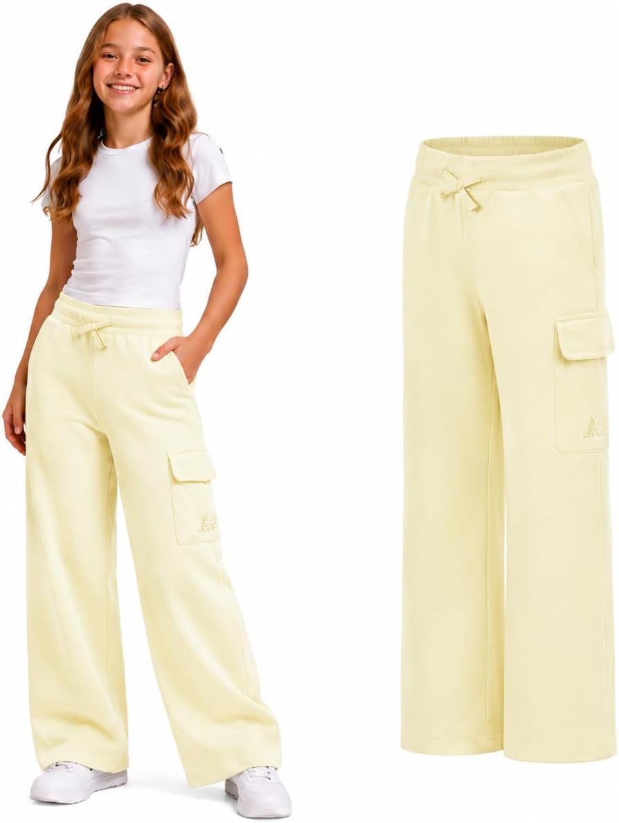 New Balance Girls Fleece Cargo Wide Leg Sweatpants, Jogger Pants (7-16) | Handy Side Pockets, Stretchy Waistband, Soft Roomy Feel for School, Play & Weekend Outings, Trendy Everyday Colors