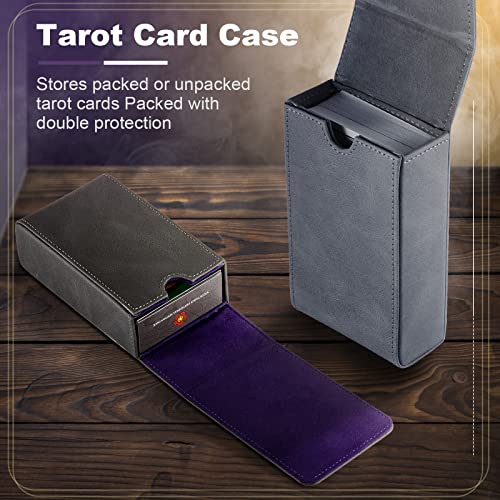 Skylety 2 Packs Tarot Card Case Holder Leather Sun Moon Design Box Grey Black Holder Universal Game Tarot Deck Box Tarot Organizer Storage Box For Most Standard Size Tarot Cards #TOP2