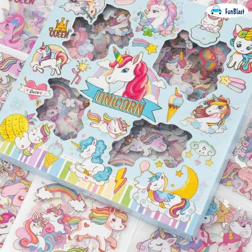 Image of FunBlast Unicorn Theme PET Stickers, Kawaii Sticker - 100 Sheets; 500+ Pcs Aesthetic Sticker, Japanese Style Craft Stickers, Self-Adhesive Sticker's Set - Multicolor (Blue)