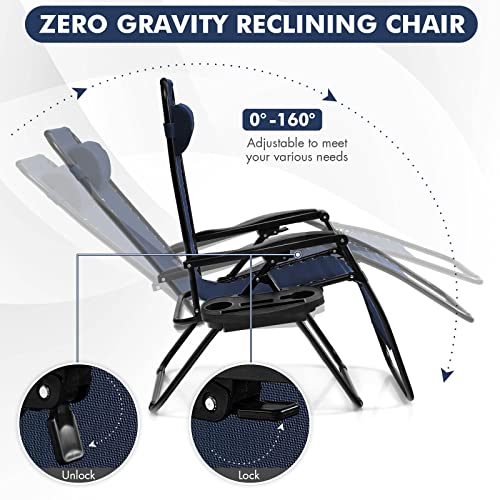 Image of Giantex 2 PCS Zero Gravity Chair, Outdoor Chaise Lounge with Cup Holder, Patio Folding Chairs Recliner for Yard Pool Lawn Balcony