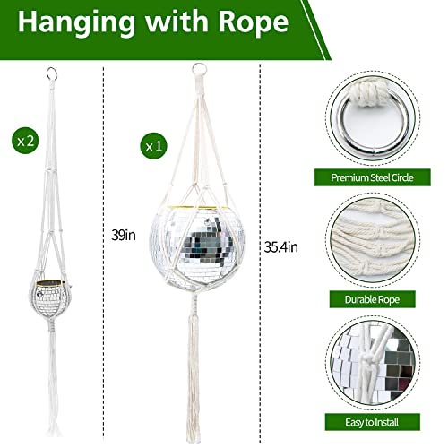 Fgbnm 1/2/3Pcs Disco Ball Planter, 4"/6"/8" Planter, Silver/Rose Gold Planter, Disco Ball Plant Hanger With Hanging Rope, Hanging Chain, Hook, Circle And Extra Mirror Pieces (8"+2×4" Silver) #TOP3