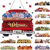 Ferraycle 13 Pcs 250th Anniversary Interchangeable Door Sign for Front Door 4th of July Farmhouse Truck Decor Sign 12 Interchangeable Seasonal Holiday Decor for Independence Day(Fresh Color)