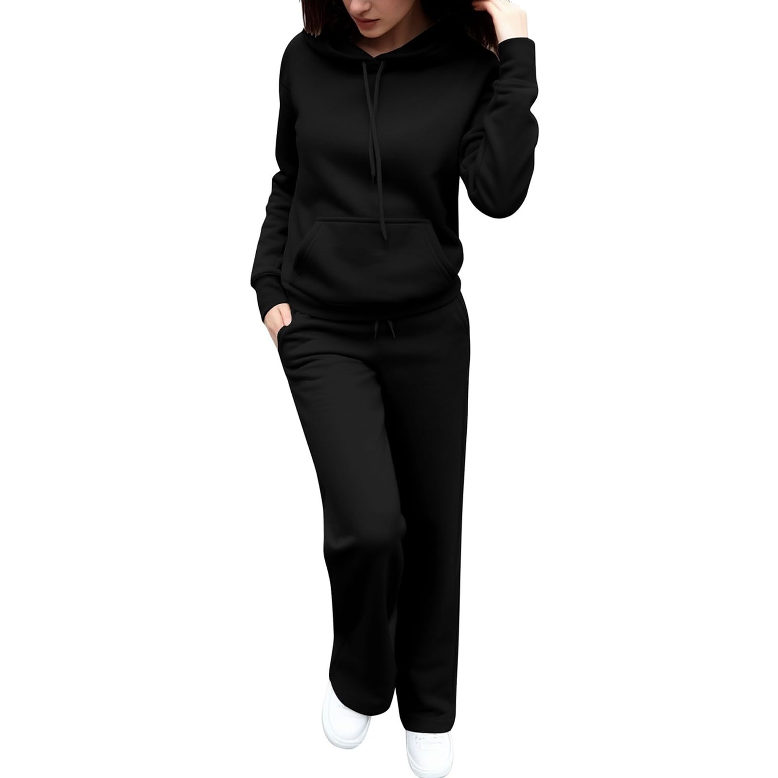 Set da 2 pezzi per donna – Tuta da ginnastica da donna, taglie grandi, casual, per l'inverno, per il jogging, per il tempo libero, con tasche, felpa con cappuccio, per l'autunno