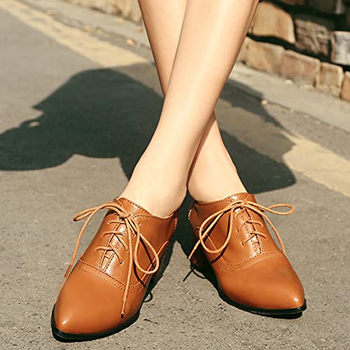 Trendenzy Women's Lace Up Oxford Heels Vintage Shoes Pointed Toe Chunky Block Heel Pumps2