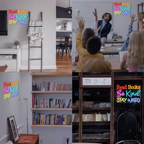 Image of Ineonlife Read Books Be Kind Stay Weird Neon Sign Classroom Neon Lights Girls Club For Wall Decor Colorful Light Up Sign For Boys Bedroom Living Room Bookstore Library Bookish Decoration Teen Gifts