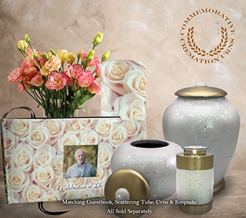 Image of White Rose Celebration of Life Funeral Guest Book for Memorial Service