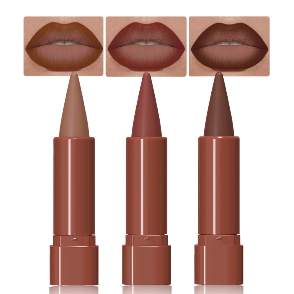 JUAAZIN 3Pcs Gradient Matte Lipstick Crayon Lip Liner pencil, Flawless Contour Gradual Ombre Effect lip Pencil, for Women Long Lasting Waterproof