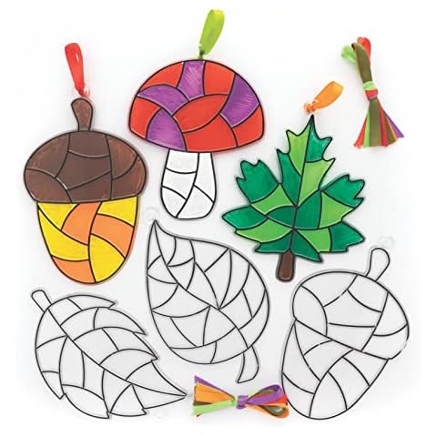 Baker Ross FE630 Autumn Suncatcher Decorations - Pack of 10, Suncatchers for Kids to Decorate and Display, Make Your Own Garden Decorations, Fall Arts and Crafts for Kids Cover