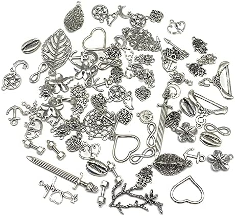 100g Mixed Charms Pendants Assorted DIY Antique Bronze Charms Pendant for Crafting Bracelet Necklace Jewelry Findings Jewelry Making Accessory (Silver)